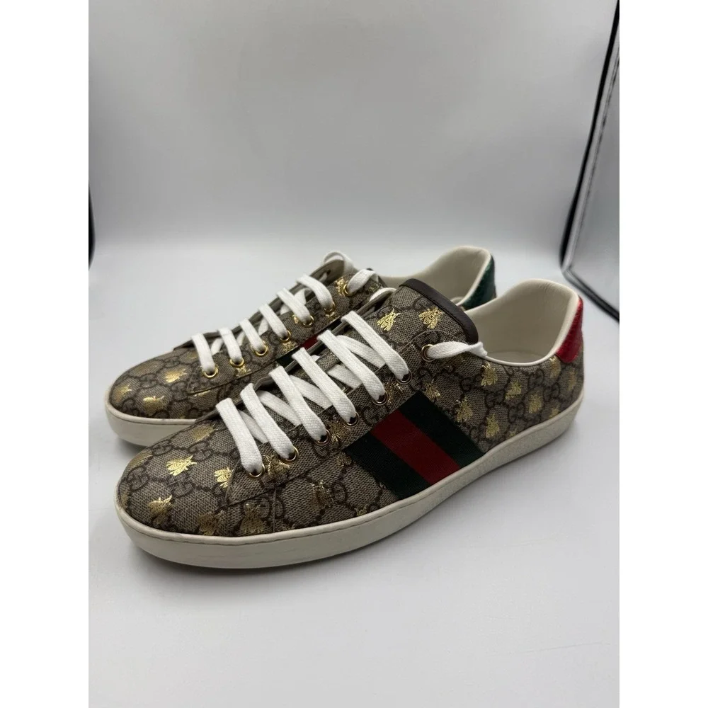 Gucci Ace Men's Sneakers GG Supreme Monogram Gold Bees Size Gucci 10 US 11 11.5